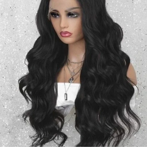 22” Long Black Wavy Curly LACE FRONT WIG NEW